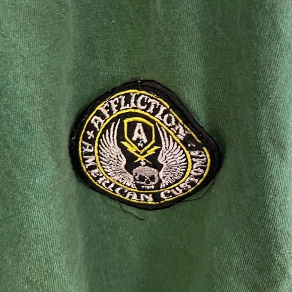 Women’s Affliction American Customs green v-neck skull graphic t-shirt, Size XL - Picture 5 of 6